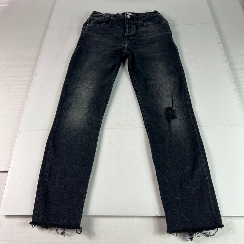 Re/Done Jeans Women's 24x25* High Rise Ankle Crop Black Raw Hem Denim Tag 25